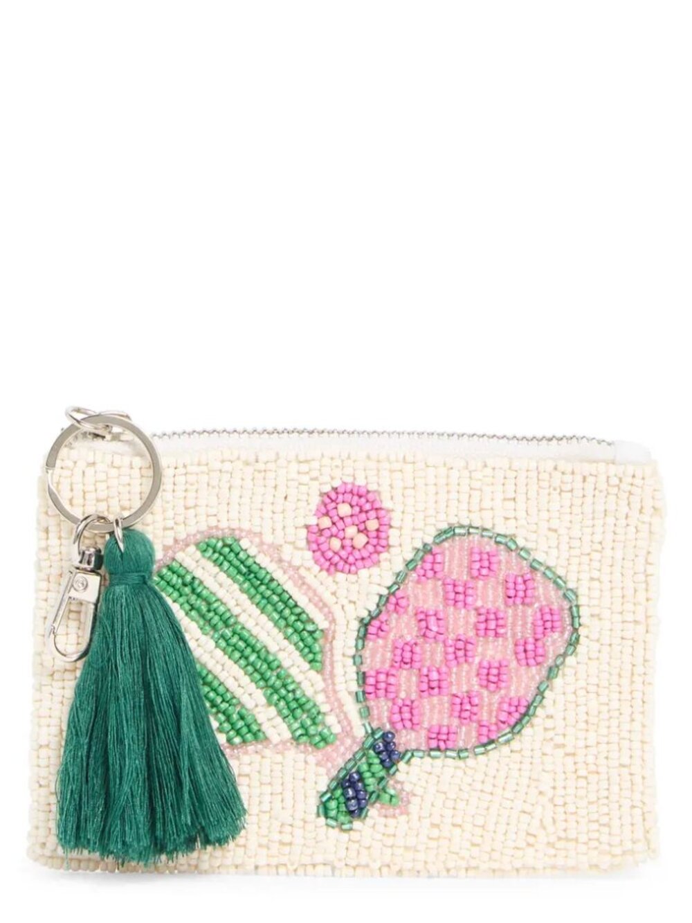Viral Beaded Cream Zip Pickle Ball Coin Pouch by Collection XIIX NWT